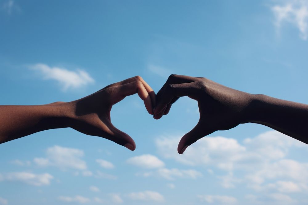 2 black hands making heart adult sky togetherness. AI generated Image by rawpixel.