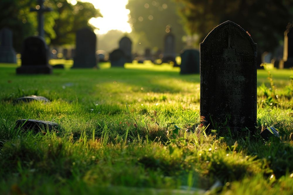 Empty cemetery tombstone outdoors grass. AI generated Image by rawpixel.