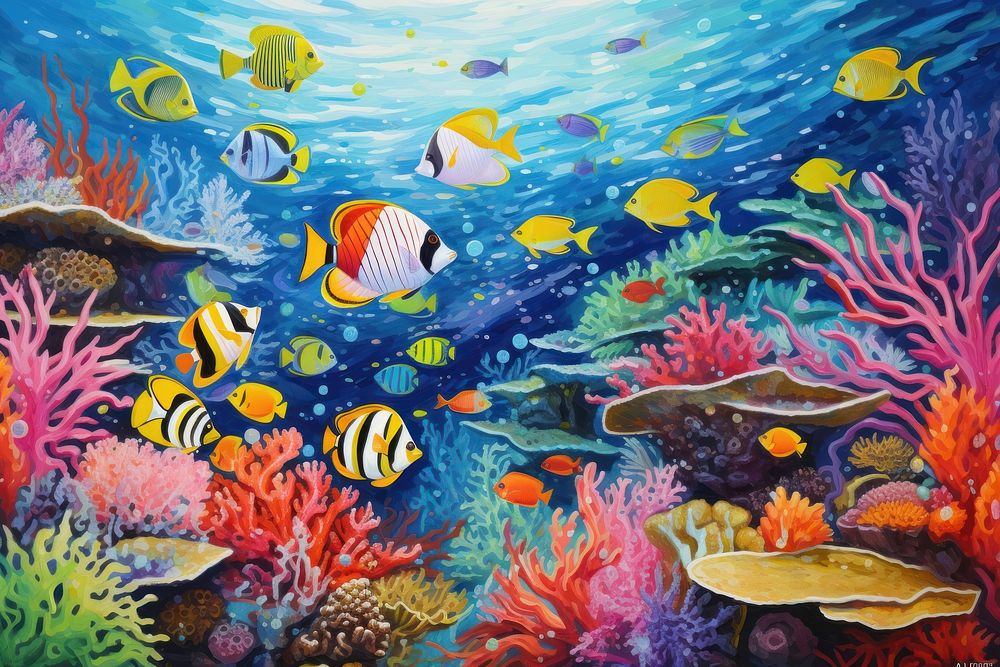 Multi-colored fish aquarium outdoors nature.