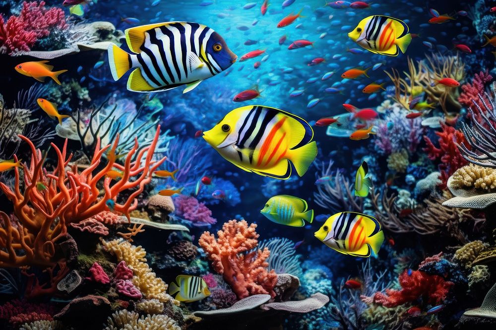 Multi-colored fish underwater aquarium outdoors.