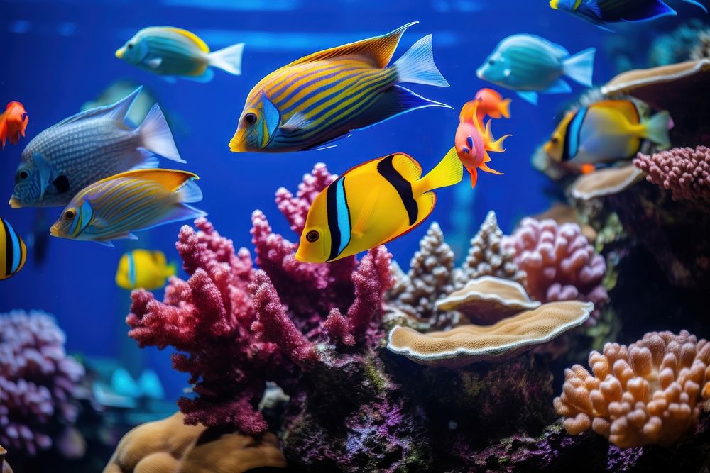 Multi-colored fish aquarium outdoors animal.