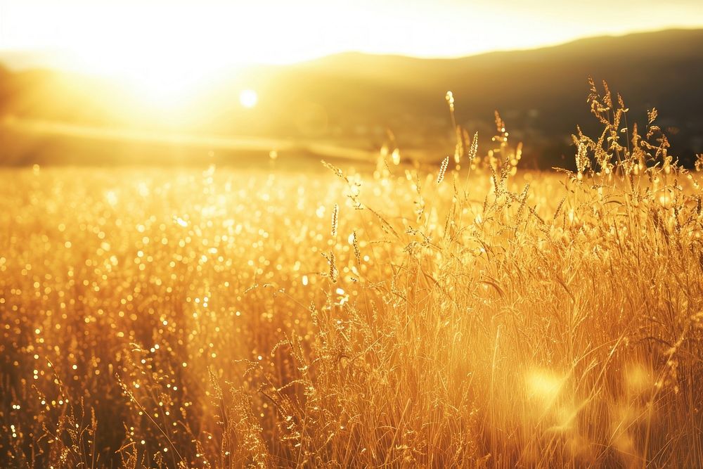 Golden field sunlight backgrounds landscape.