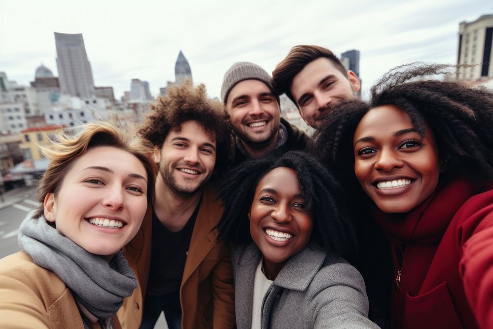 Group of diversity friends taking selfie photo laughing portrait smile. AI generated Image by rawpixel.