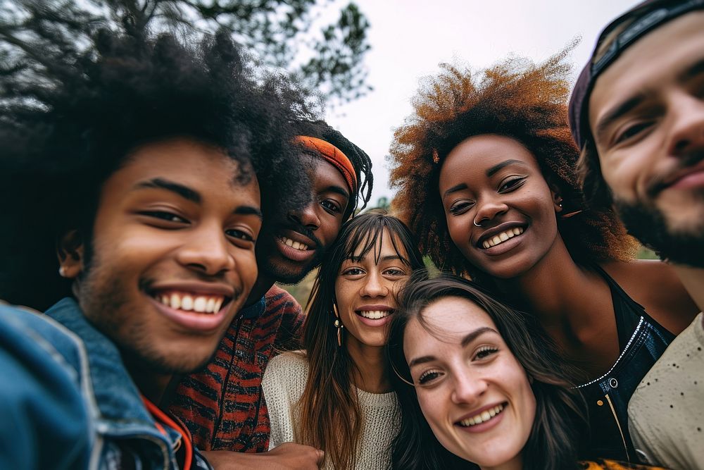 Group of diversity friends taking selfie photo laughing adult smile. AI generated Image by rawpixel.