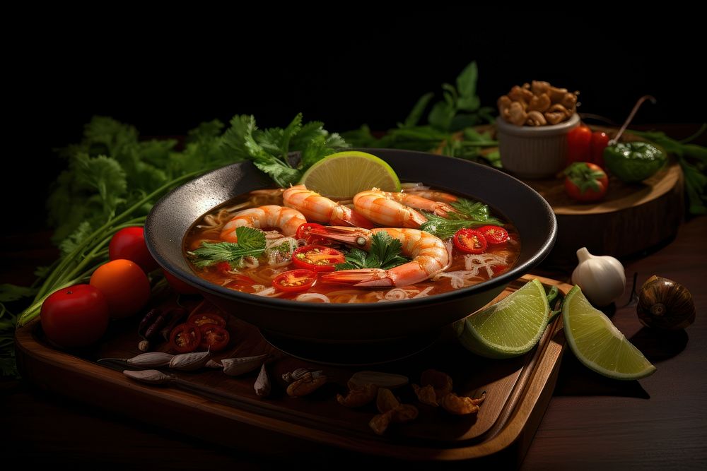 Tom Yum Goong food seafood meal. AI generated Image by rawpixel.