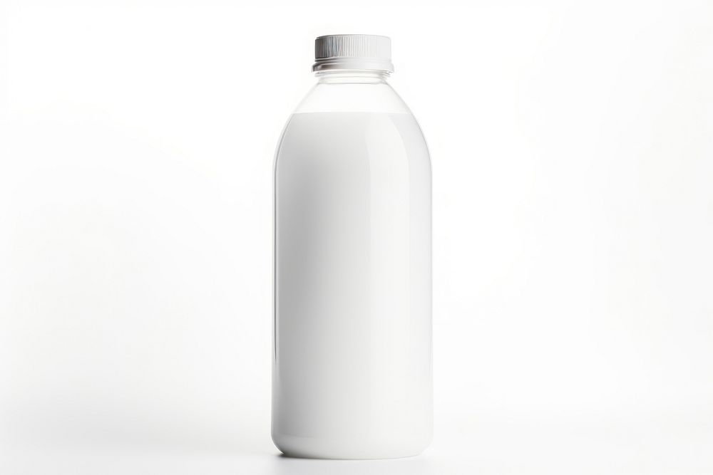 White plastic bottle drink milk white background.