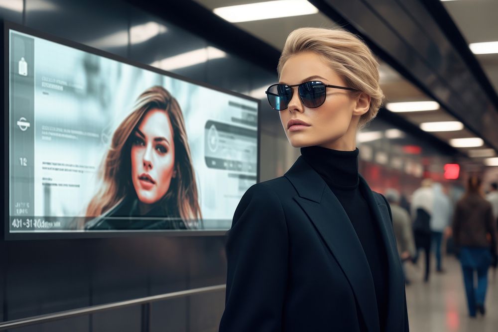 Woman in business suit sunglasses adult architecture.