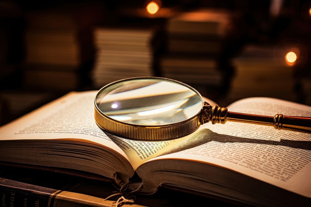 Magnifying glass book publication light. 
