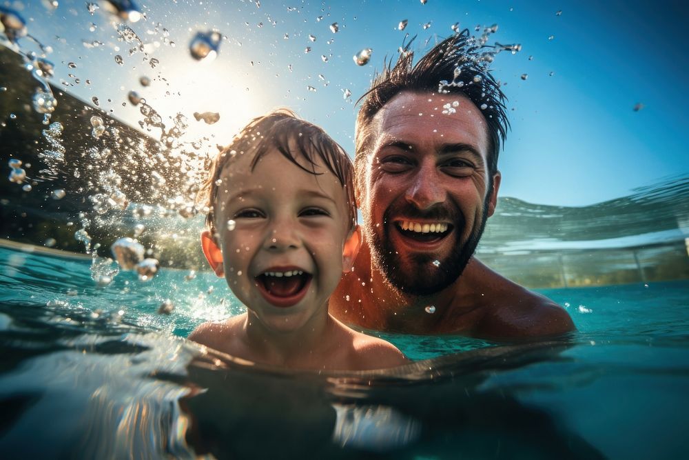 A boy swimming recreation laughing portrait. AI generated Image by rawpixel.
