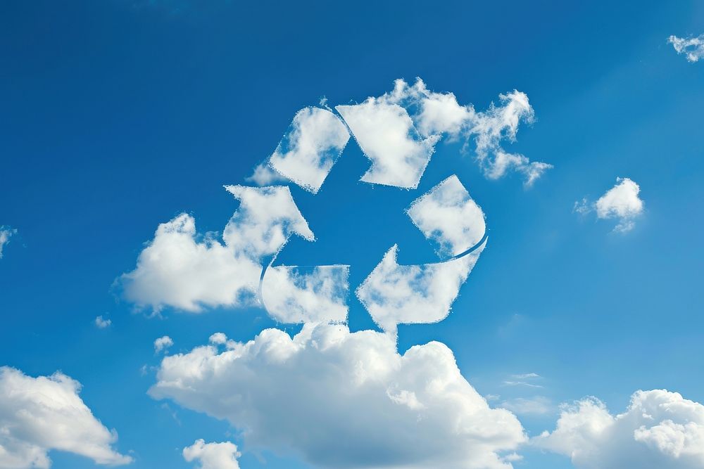Cloud shaped like a recycle icon outdoors nature blue.