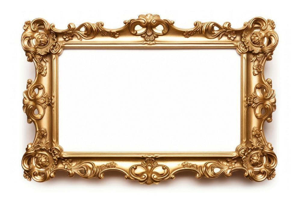 Golden picture frame photo gold white background. AI generated Image by rawpixel.