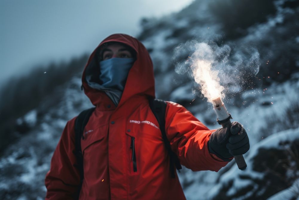 Hiker jacket smoke snow.