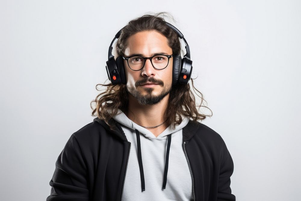 Glasses headphones portrait headset.