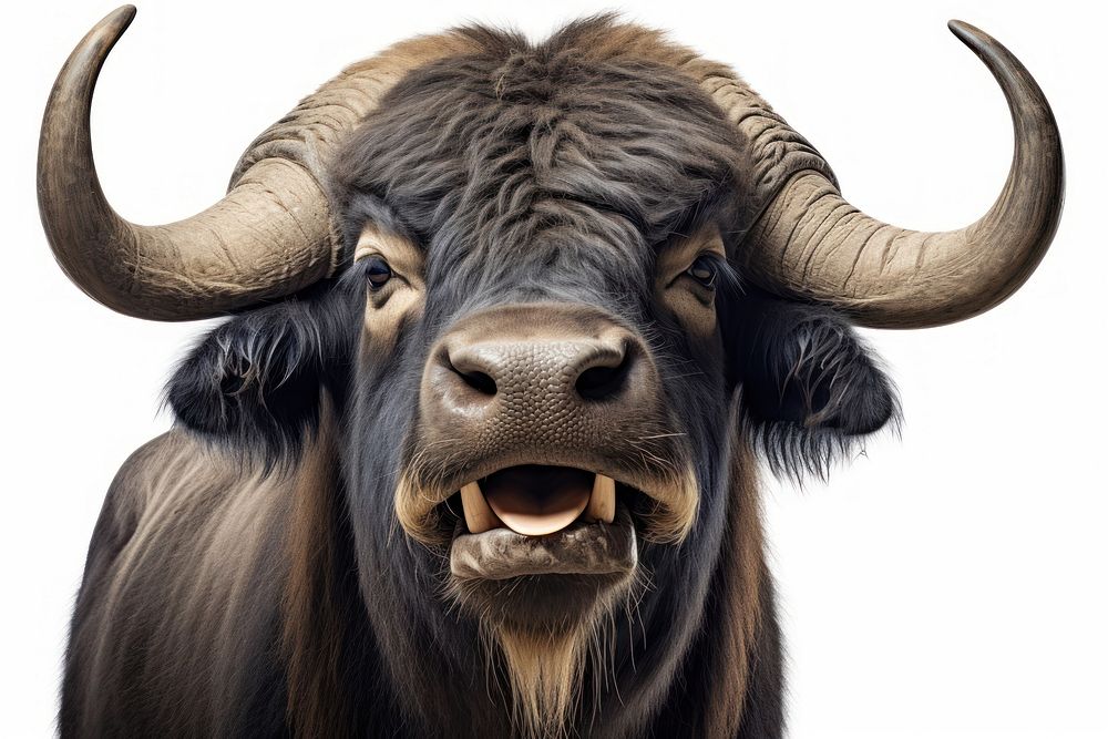 Smiling buffalo livestock wildlife mammal. AI generated Image by rawpixel.