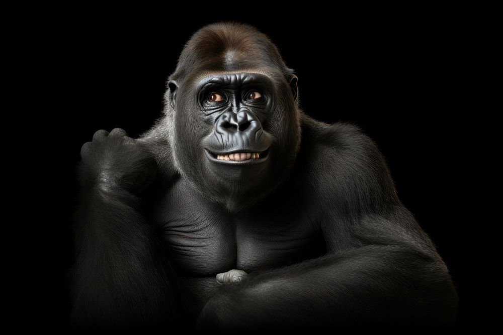 Smiling gorilla wildlife animal mammal. AI generated Image by rawpixel.