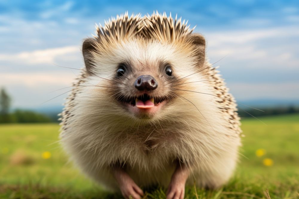 Smiling hedgehog porcupine animal mammal. AI generated Image by rawpixel.