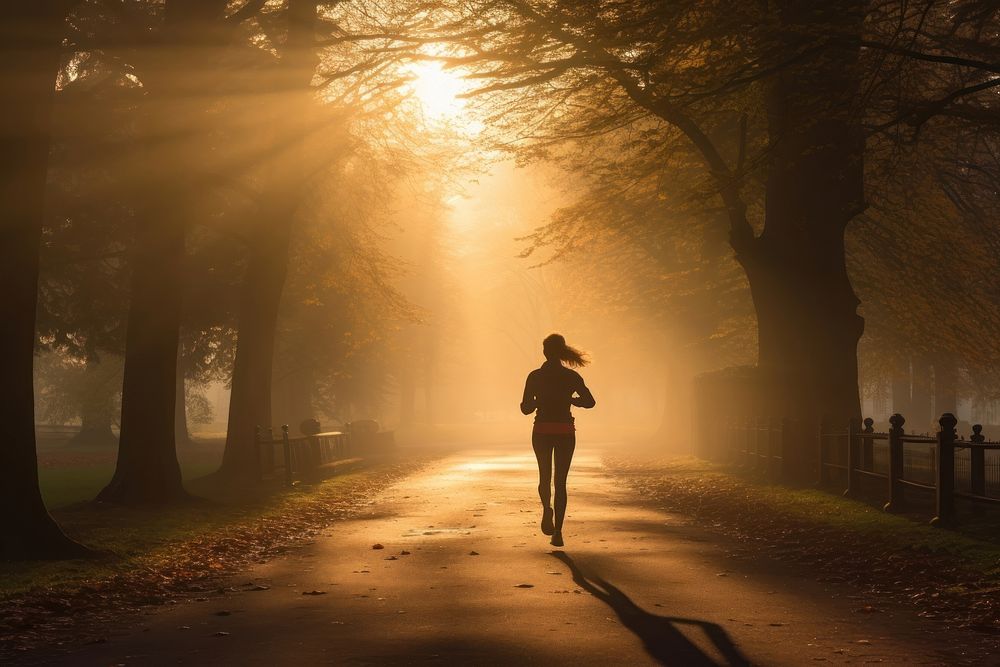 A woman running morning jogging backlighting. AI generated Image by rawpixel.