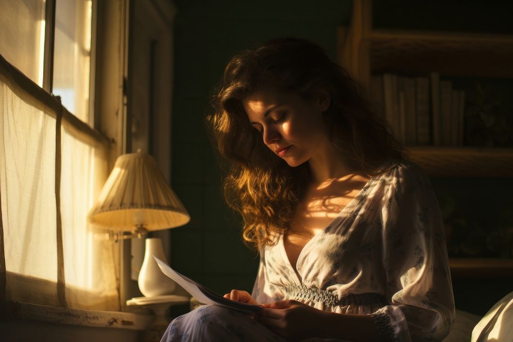 A woman reading bedroom light adult. AI generated Image by rawpixel.