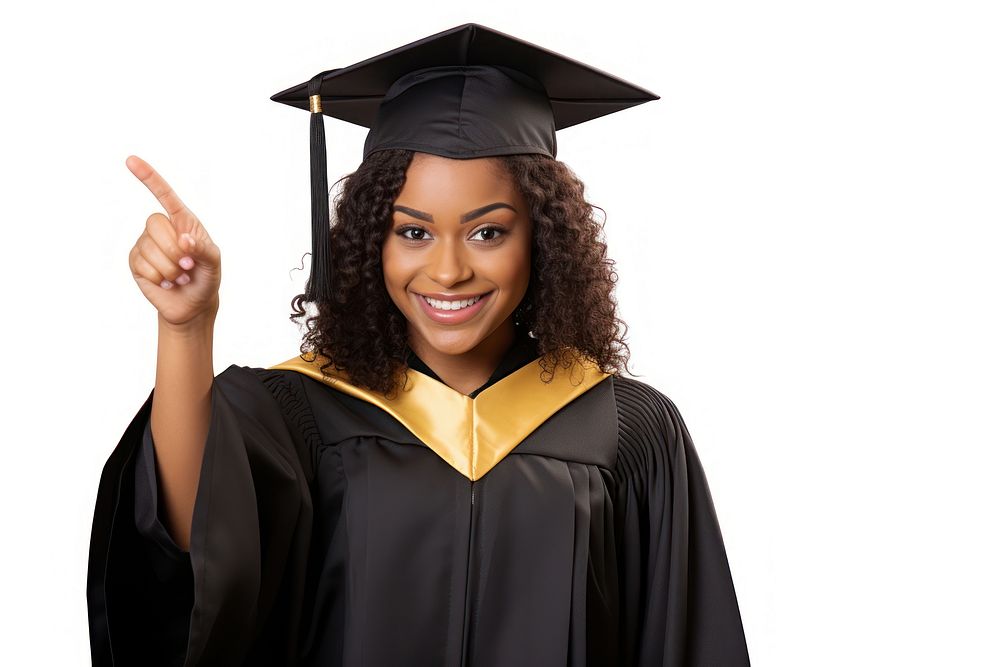 Young university graduate african american woman graduation student white background. AI generated Image by rawpixel.