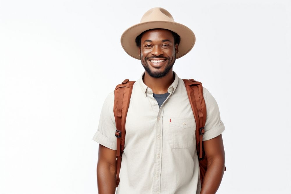 African-American man traveler smiling adult smile.