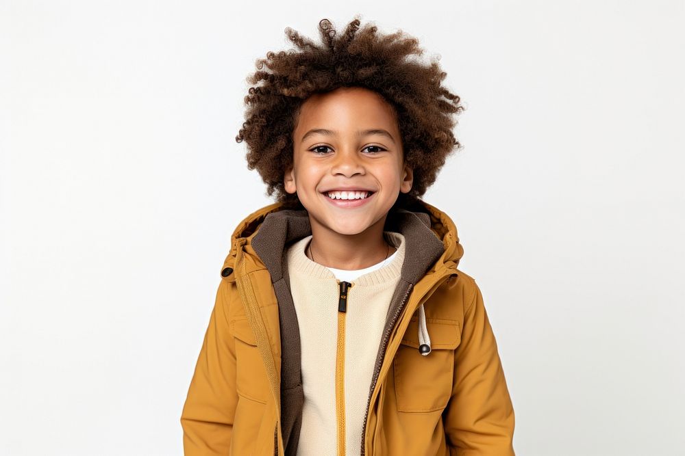 African-American kid traveler portrait smiling jacket.