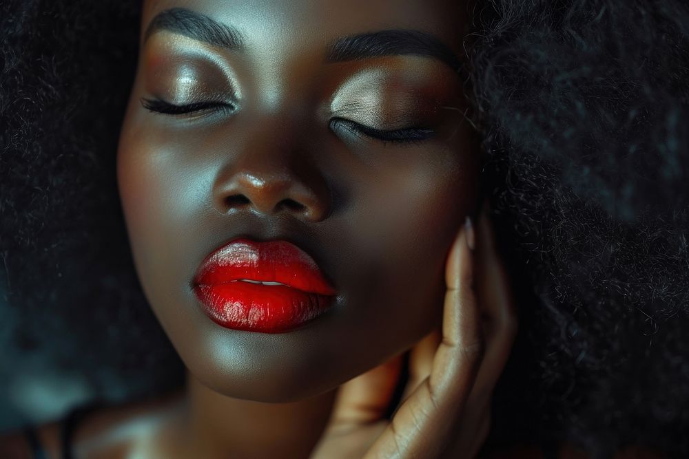 African american woman lipstick cosmetics adult.