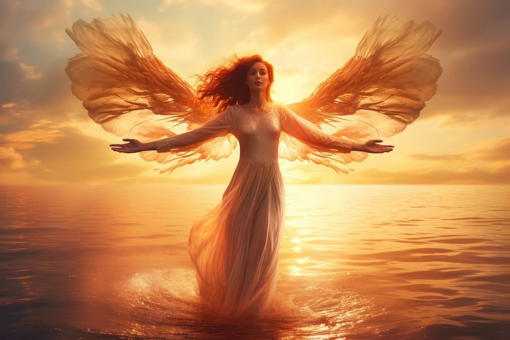 Angel outdoors sunset nature. AI generated Image by rawpixel.