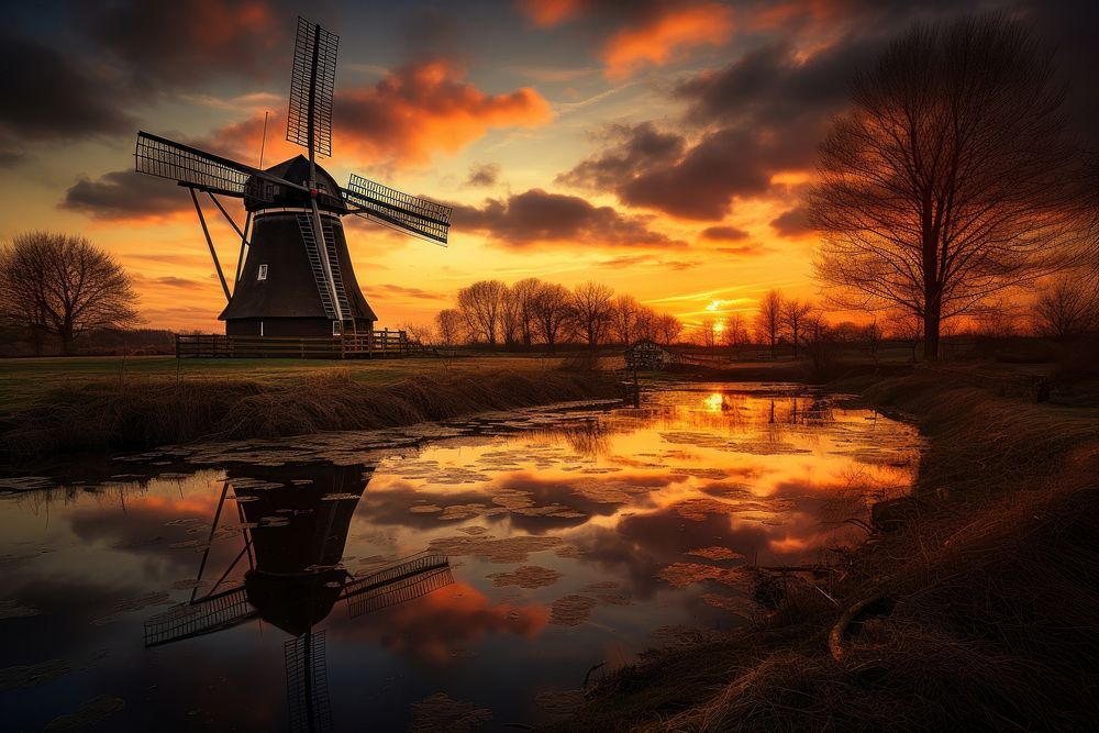 Windmill windmill outdoors evening. AI generated Image by rawpixel.