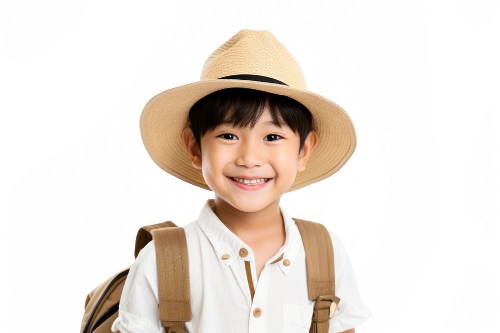 Asian kid traveler portrait smiling adult.