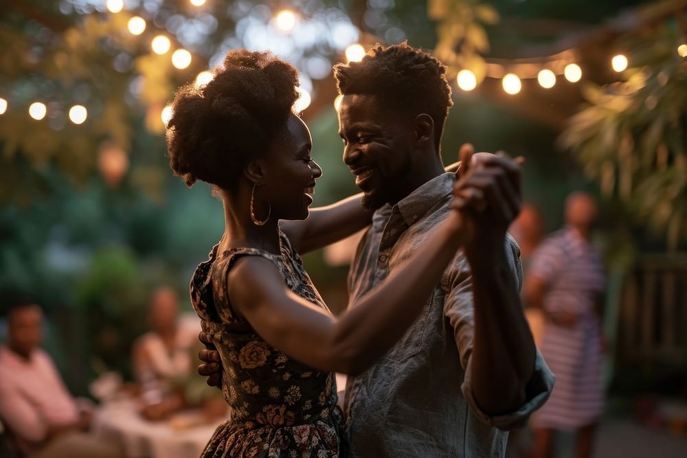 Black couple dancing affectionate togetherness celebration. AI generated Image by rawpixel.