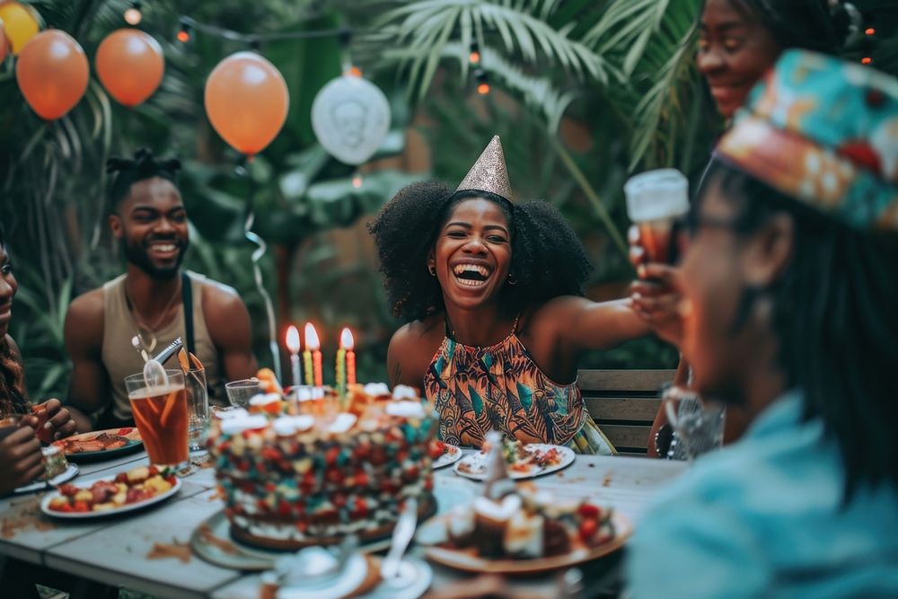 Black people fun celebrating birthday.