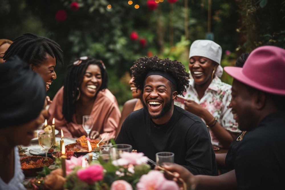 Black people laughing adult party.