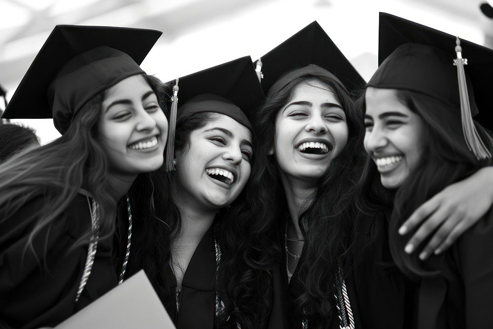 College graduations girls celebrating laughing portrait adult.