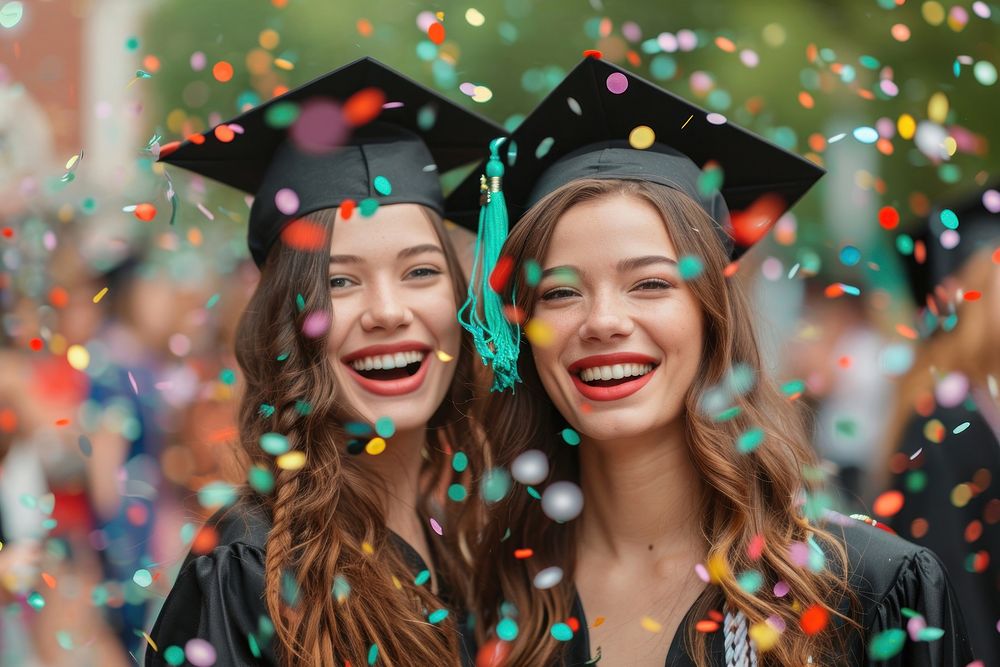 College graduations girls confetti adult smile.