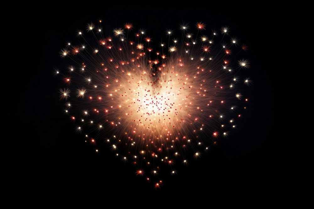 Shape of a heart fireworks night illuminated.