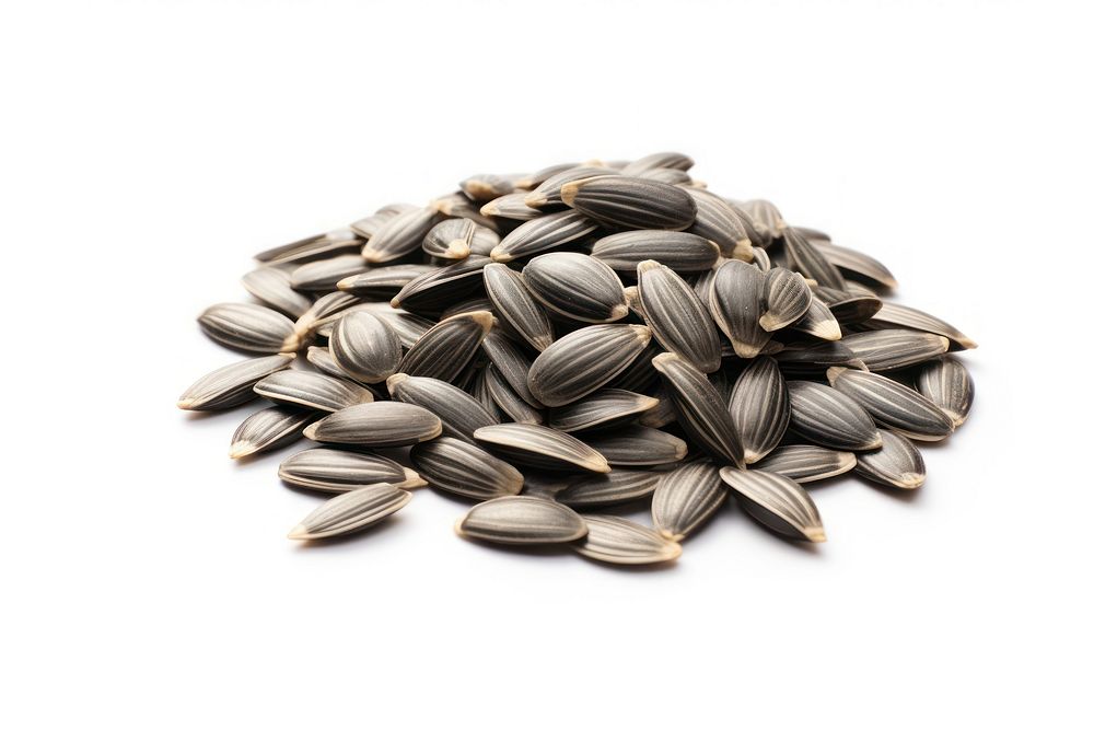 Heap of sunflower seed food white background ingredient.
