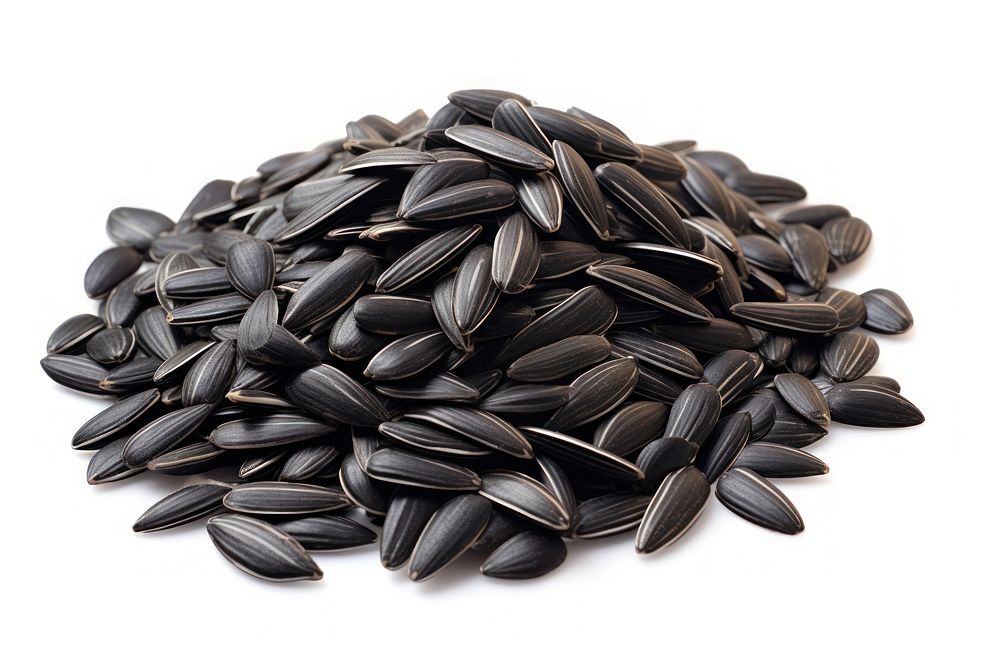 Heap of sunflower seed food white background freshness.