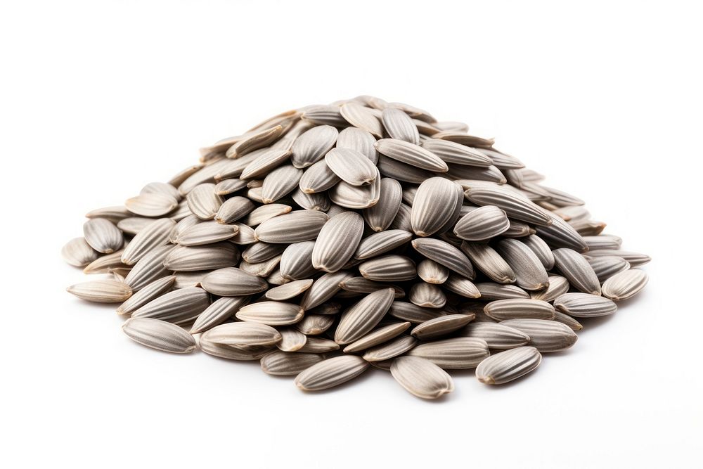 Heap of sunflower seed food white background freshness.