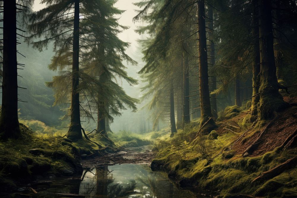 Forest wilderness landscape woodland. AI generated Image by rawpixel.