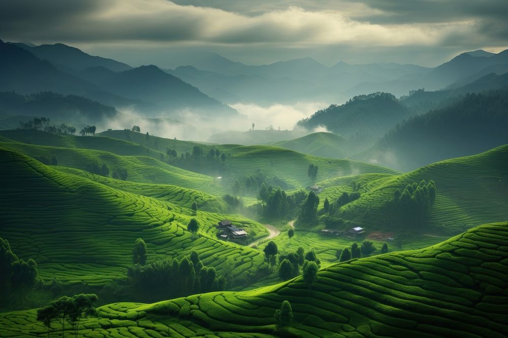 Lush green valley landscape outdoors nature. AI generated Image by rawpixel.