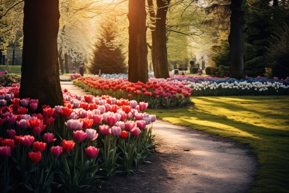 Colorful flowers nature park landscape. AI generated Image by rawpixel.