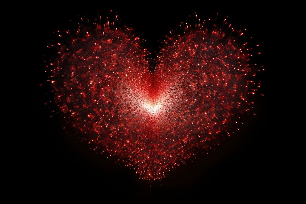 Shape of a heart fireworks night red.