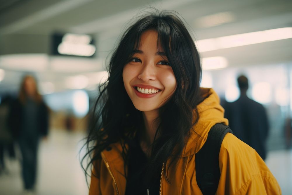 Asian woman smiling at airport photography portrait adult.
