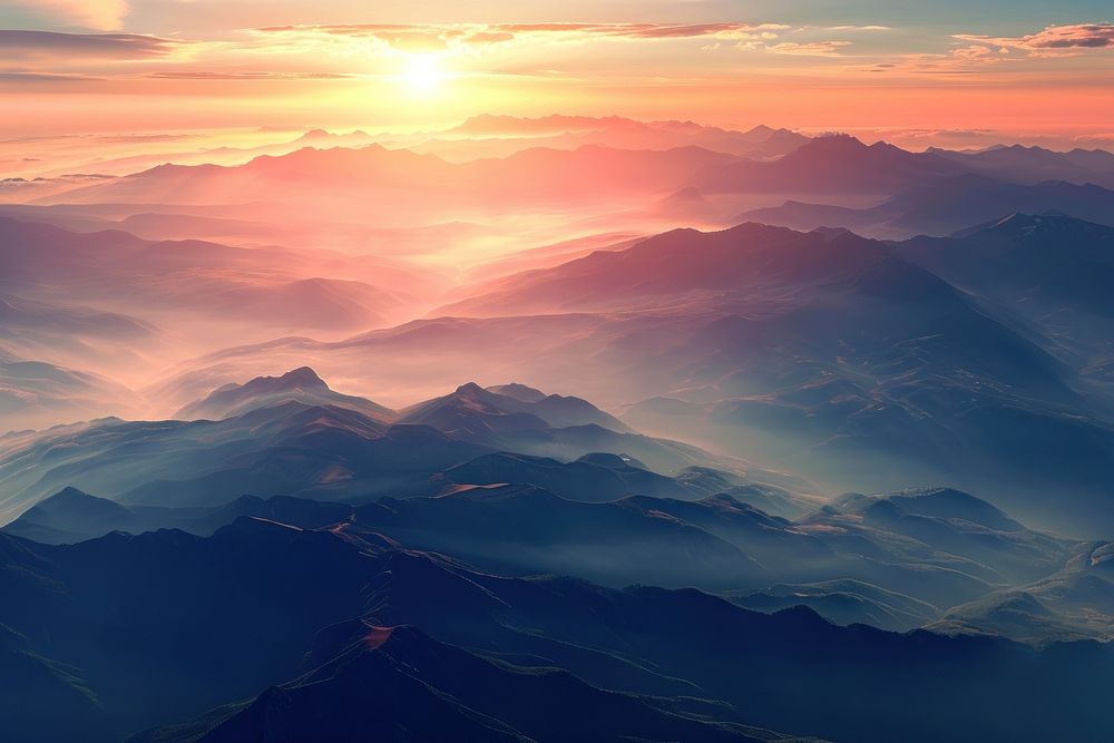 Mountains at sunrise backgrounds landscape panoramic.