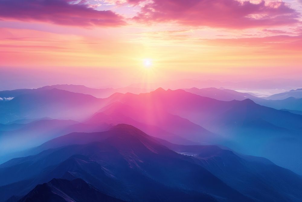Mountains at sunrise backgrounds landscape panoramic.