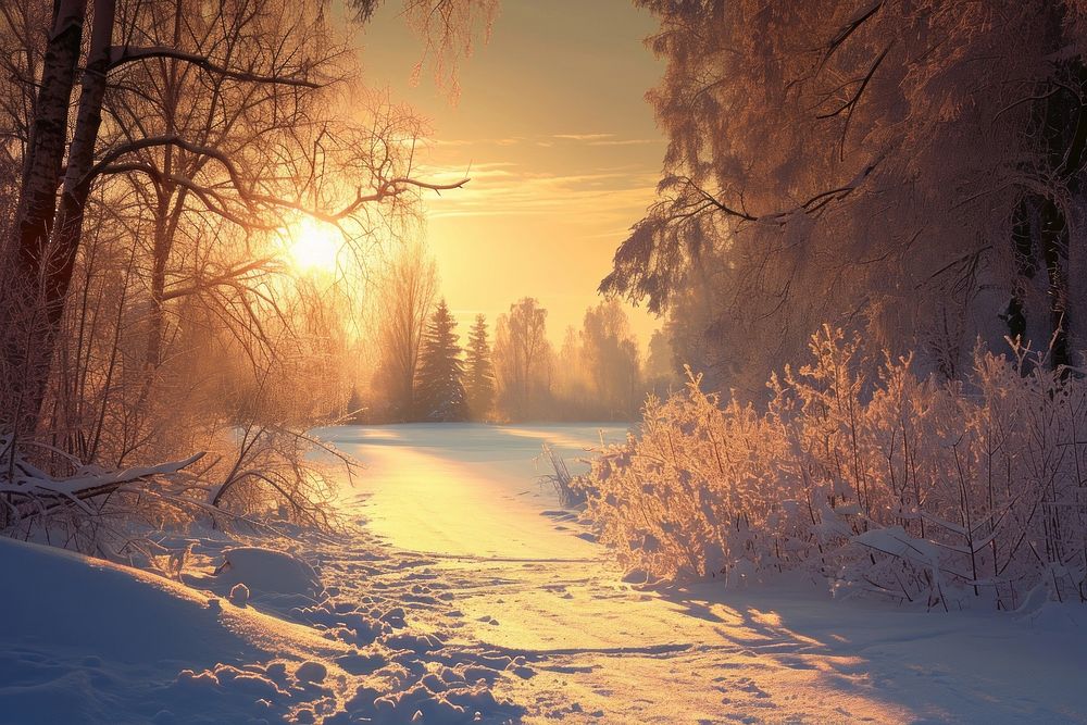 Idyllic winter landscape sunlight outdoors nature.