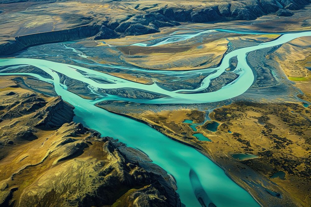 Emerald-colored glacial rivers outdoors nature tranquility.