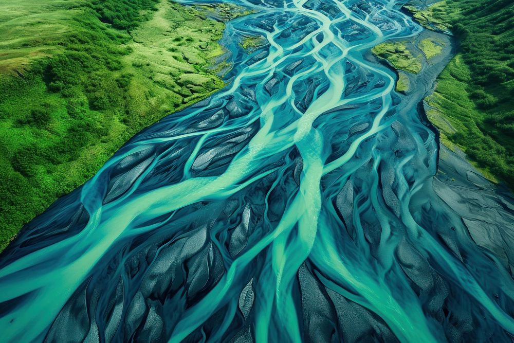 Emerald-colored glacial rivers backgrounds outdoors nature.