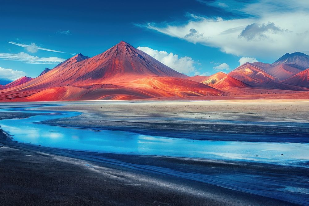 Red volcanic mountains outdoors nature blue.