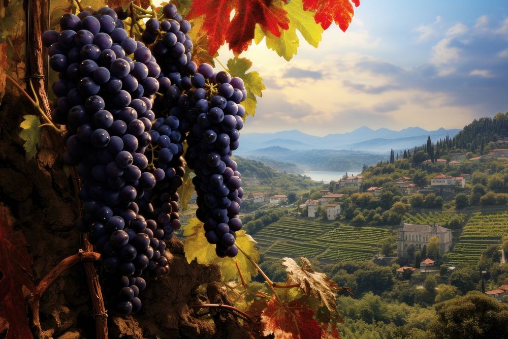 Ripe grapes vineyard harvesting outdoors.
